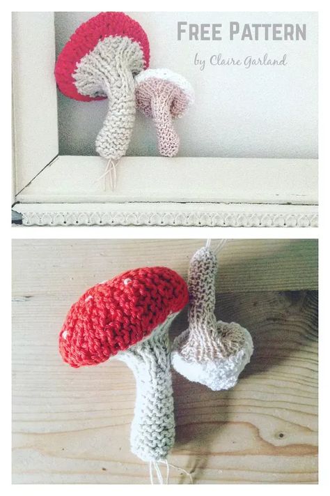 Mushroom Knitting, Loom Knitting Patterns Free, Mushroom Puns, Claire Garland, Mushroom Crafts, Knitted Toys Free Patterns, Stash Buster, Christmas Knitting Patterns, Crochet Goodies