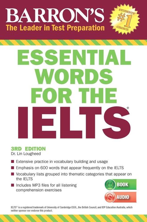 Barron's Essential Words for the IELTS: With Downloadable Audio #Sponsored #Words, #Essential, #Barron, #Audio Teaching Esl Students, English Grammar Book Pdf, Cambridge Ielts, Ielts Listening, Ielts Tips, Ielts Reading, Comprehension Exercises, Vocabulary Book, English Grammar Book