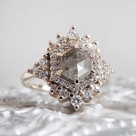 TIPPY TASTE JEWELRY on Instagram: “What dreams are made of! 💫 Introducing the Palace Diamond ring with a salt & Pepper Diamond. This ring is here to stay in our Heirloom…” Butterfly Diamond Ring, Forest Ideas, Alt Wedding, Morganite Diamond Ring, Salt Pepper Diamond, Heirloom Rings, Second Wedding, Romantic Rings, Morganite Diamond