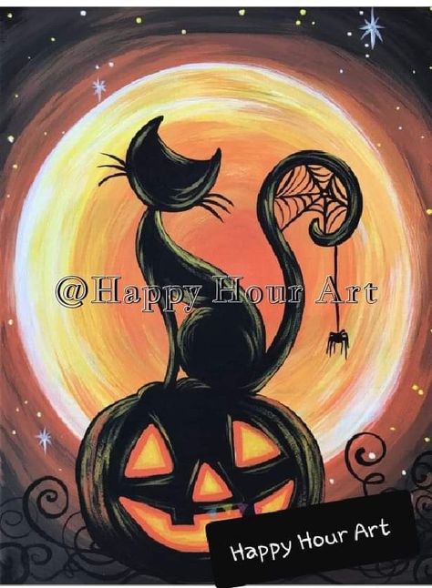 Easy Halloween Paintings, Silhouette Paint, Lantern Silhouette, Moon Pumpkin, Halloween Canvas Paintings, Fall Paintings, Spooky Cat, Work Apron, Cat Moon