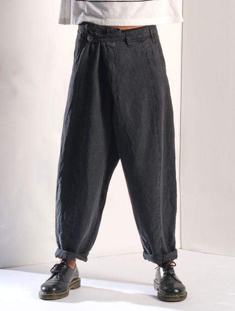 ASYMMETRIC PANTS WITH 2 POSITIONS, IN FLUID LYOCELL-LINEN WITH DRY AND FRESH TOUCH Asymmetric Pants, Bermuda Pants, Exclusive Clothing, Japanese Outfits, Asian Outfits, Exclusive Designs, Trench Coat, Trousers, Blazer