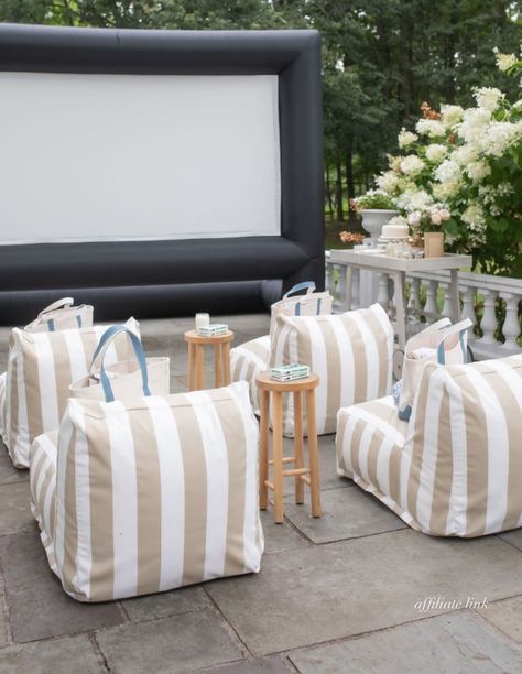 Inflatable Movie Screen, Outdoor Bean Bag Chair, Teresa Caruso, Pretty Watches, Outdoor Watch, Outdoors Birthday Party, Backyard Movie Nights, Outdoor Cinema, Backyard Movie