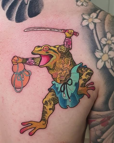 Upper Body Tattoo, Hand Arm Tattoo, Frog Samurai, Frog Warrior, Toad Tattoo, Samurai Frog, Resting Buddha, Smaller Tattoos, Japanese Sleeves