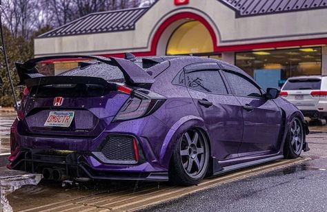 Wrapped Honda Civic, Purple Honda Civic, 10th Gen Civic, Civic G10, Honda Civic Car, Civic Car, Purple Car, Cool Car Accessories, Honda Civic Hatchback