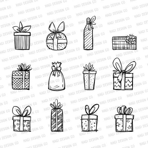 Black and white gift clipart images for Christmas and birthday cards. Christmas Present Drawing, Christmas Gift Drawing, Present Drawing, Birthday Graphic, Illustration Pencil, Gift Drawing, Bow Christmas, Christmas Graphics, Clipart Black And White