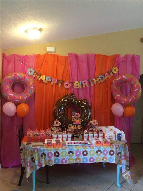 Dunkin Themed Birthday Party, Dunkin Party Theme, Dunkin Donuts Themed Birthday Party, Dunkin Donuts Birthday Party Ideas, Dunkin Birthday Party, Dunkin Donuts Birthday Party, Dunkin Donuts Trunk Or Treat, Dunkin Party, Donut Themed Birthday Party