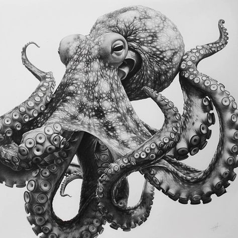 Kraken Art Illustrations, Octopus Drawings, Octopus Art Drawing, Octopus Photography, Ocean Creatures Art, Octopus Pictures, Nautical Tattoo Sleeve, Kraken Art, Octopus Drawing