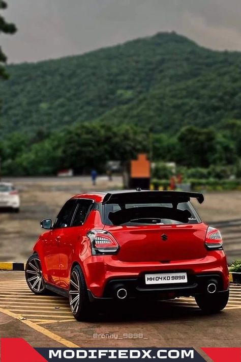 Swift with Alloy wheels and big spoiler Swift Alloy Wheels, Suzuki Cars Models, Suzuki Swift Aesthetic, Swift Car Modified, Suzuki Swift Tuning, Swift Modified, Cars Modification, Maruti Suzuki 800, Car Modification Ideas