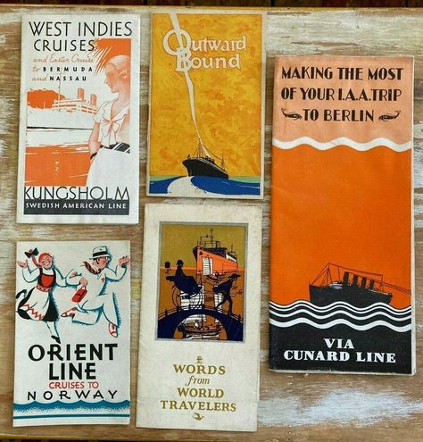 Vintage travel brochures cruises steamship Cunard West Indies Germany 1930's Vintage Travel Magazine, Vintage Travel Brochure, Zine Layout, Tour Brochure, Travel Guides Layout, Vintage Brochure, Traveler's Journal, Travel Brochure Design, Berlin Tour