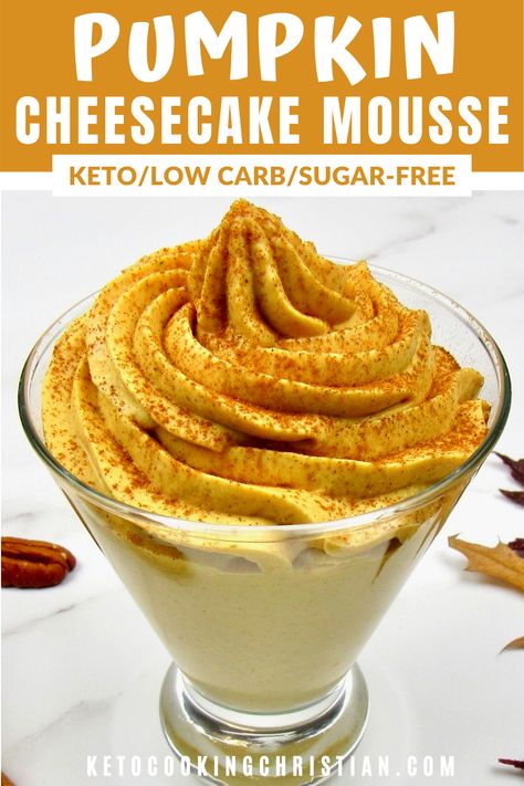 Talk about an easy Keto cream cheese dessert! This low carb pumpkin mousse taste just like pumpkin pie and can be ready in minutes! Gluten Free/Sugar Free/Keto #pumpkinmousse #ketomousse #cheesecakemousse Pumpkin Cheesecake Mousse, Easy Pumpkin Cheesecake, Keto Pumpkin Pie, Pumpkin Mousse, Cheesecake Mousse, Keto Pumpkin, Keto Friendly Desserts, Low Carb Dessert, Keto Dessert Easy