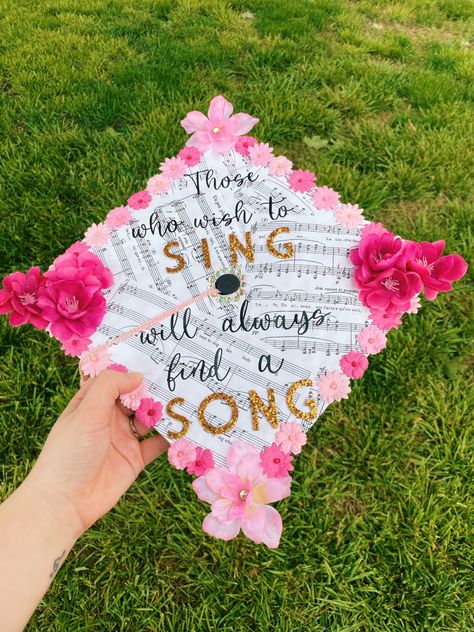 Music Theme Graduation Cap, Music Graduation Cap Ideas, Music Teacher Graduation Cap, Music Major Graduation Cap, Song Lyric Graduation Cap, Graduation Cap Designs Music, Music Grad Cap, Music Graduation Cap, Girly Graduation Cap