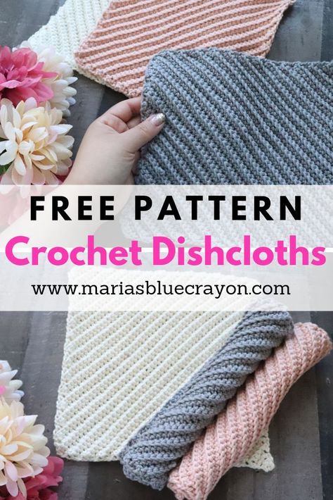 Easily whip up these textured crochet dishcloths in no time! I bet they'll be your new favorite - grab the free pattern and get going! #diy #crafts #crochetpattern #crochet #freecrochetpattern #crochetamd #crochetlove #diy #tutorialcrochet #videocrochet #pattern Bathroom Crochet, Crocheted Dishcloths, Crochet Dishcloth Pattern, Crochet Washcloths, Crochet Washcloth Pattern, Kitchen Crochet, Blue Crayon, Textured Crochet, Crocheted Patterns