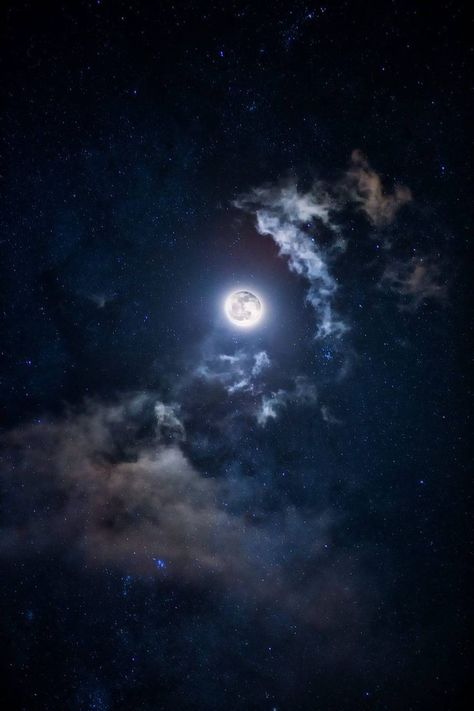 Moon And Clouds, The Full Moon, The Night Sky, Full Moon, Night Sky, At Night, The Moon, Moon, Stars