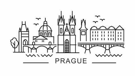 Czech Tattoo, Prague Travel, City Icon, Travel Drawing, Travel Tattoo, Ig Story, Prague, Czech Republic, Premium Vector