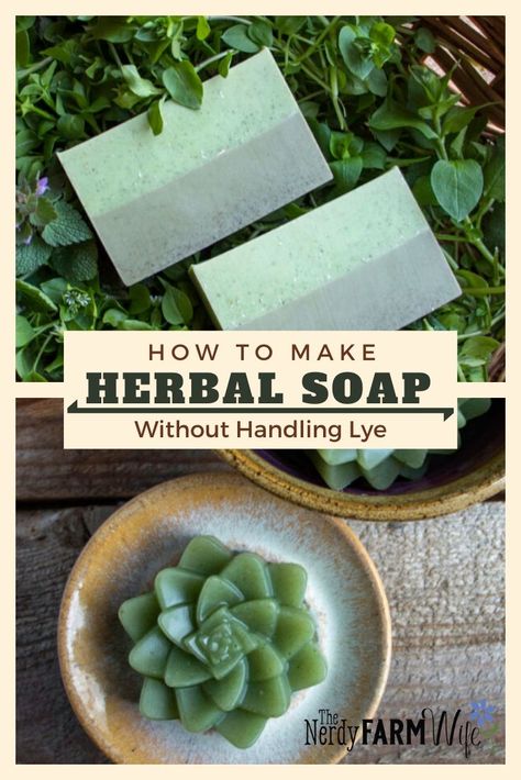 Learn how to incorporate herbs, flowers, essential oils, and other natural ingredients into melt and pour (glycerin) soap base, no handling of lye required! Making Soap Without Lye, Natural Soaps Recipes, Glycerin Soap Base, Herbal Soap, Diy Herb Garden, Soap Making Recipes, Soap Recipe, Melt And Pour, Diy Body Care