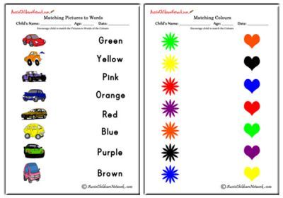 Matching Colours Worksheets, Matching Colour and Pictures Worksheets, Matching Colours to Words, Words to colours, Identify Colors, Learning Colors from Pictures, Color match, Matching Pictures and Colors worksheets Writing Practice Preschool, Aussie Childcare Network, Early Childhood Education Resources, Color Worksheets For Preschool, Teacher Info, Kindergarten Songs, Matching Colours, Matching Worksheets, Preschool Tracing