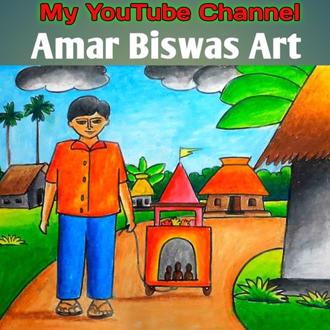 YouTube Channel Amar Biswas Art Rath Yatra Drawing, Subject Drawing, Students Drawing, Easy Scenery, Figure Sketches, Kid Drawing, Alphabet Drawing, Children Painting, Oil Pastel Drawings Easy