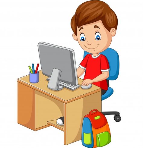 Little boy with personal computer Premiu... | Premium Vector #Freepik #vector #school #people #technology #computer Kids Computer, Computer Class, School Images, School Cartoon, Kids Vector, Cartoon Boy, Kids Soccer, Programming For Kids, Personal Computer