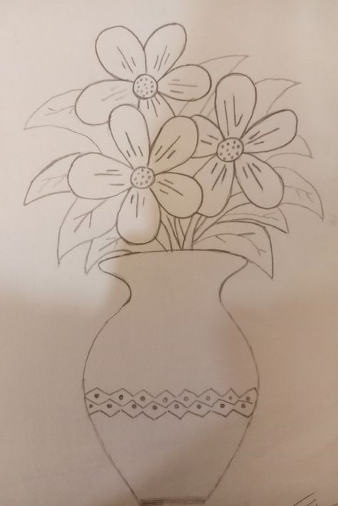 Vase Drawing With Flowers, Vase With Flowers Drawing, Flower In Vase Drawing, Vase Of Flowers Drawing, Flower Colouring Pages, Flower Vase Drawing, Vase Drawing, Drawing Classes For Kids, Cute Panda Drawing