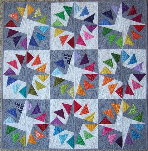 By Flourishing Palms of Flickr Geese Quilt, Colchas Quilting, Curved Piecing, Flying Geese Quilt, Colorful Quilt, Pieced Quilts, Quilt Modernen, Rainbow Quilt, Contemporary Quilts