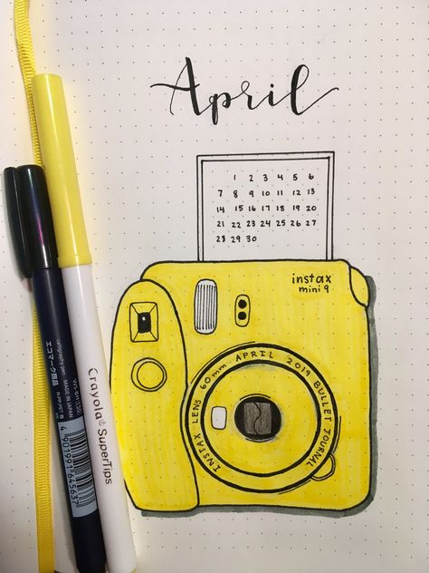 April 2019 Polaroid Cover Page Bulette Journal, Calendar Doodles, April Bullet Journal, Bullet Journel, Study Planner Printable, Camera Drawing, Bullet Journal Quotes, Doll Drawing, Creating A Bullet Journal