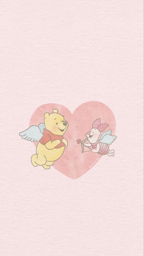 Piglet And Pooh Wallpaper, Pink Winnie The Pooh Wallpaper, Winnie The Pooh Valentines Day Wallpaper, Valentines Homescreen, Piglet Wallpaper, Valentines Wallpapers, Piglet Cartoon, Winnie The Pooh Pink, February Wallpaper