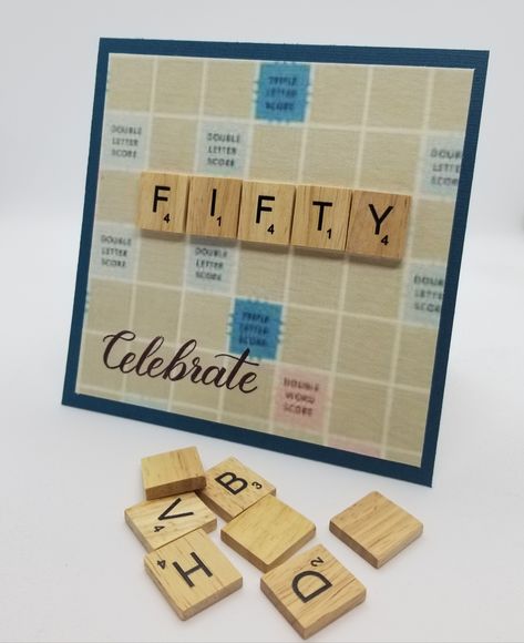 Scrabble Birthday Cards, Scrabble Tile Cards, Scrabble Cards, Tiles Background, Scrabble Tile Crafts, 50th Birthday Card, Scrabble Board, Mens Cards, Cool Birthday Cards