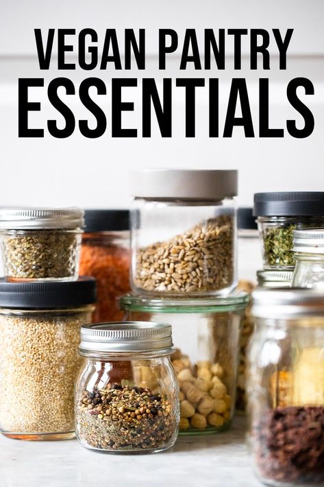 Vegan Pantry Essentials, Well Stocked Pantry, Healthy Vegan Meals, Vegan Weeknight Meals, Staple Foods, Vegan Staples, Vegan Essentials, Vegan Pantry, Gluten Free Kitchen