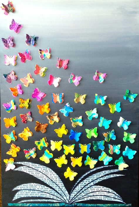 3rd Grade Lawton Auction Art Project.  Watercolor butterflies on acrylic painted canvas. Class Auction Projects, Art Auction Projects, Classe D'art, Group Art Projects, Class Art Projects, Collaborative Art Projects, School Auction, Auction Projects, Classroom Art Projects