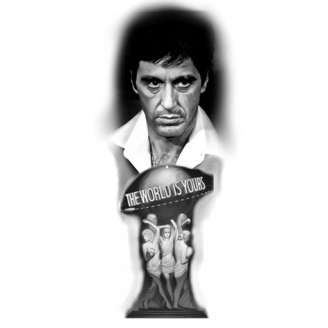 The World Is Yours Scarface, Scarface Tattoo, Tattoo Design Book, Leg Sleeve, Tattoo Art Drawings, Leg Sleeves, Design Book, Body Art Tattoos, Tatting