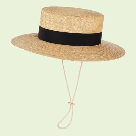 Straw boater hat in beige | GUCCI® US Gucci Straw Hat, Gucci Love Parade, Love Parade, Straw Boater Hat, Straw Boater, Elle Korea, Mens Sun Hats, Resort Fashion, Italy Print