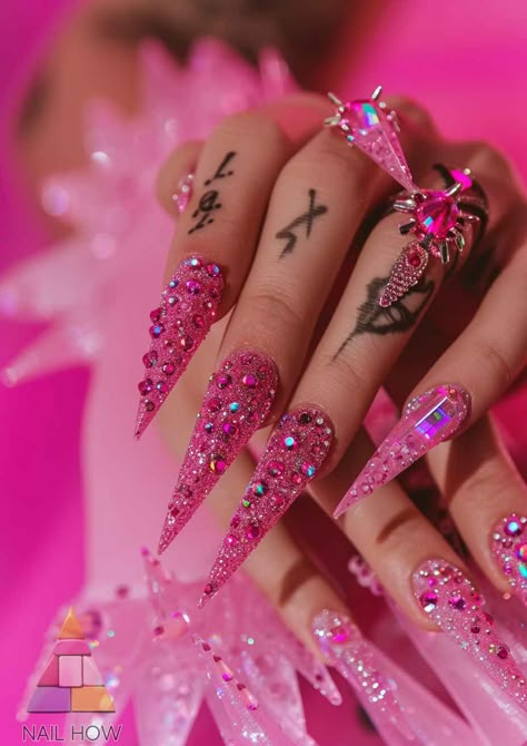 A Guide to Basic Baddie Nails with Stunning Designs 9 Pink And Sparkle Acrylic Nails, Rose Theme Nails, Luxurious Nail Designs, Ballerina Design Nails, Cute Pink Nails With Charms, Full Diamond Nails, Bling Stiletto Nails Rhinestones, 13 Going On 30 Nails, Colorful Fun Nails