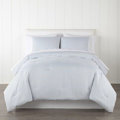 Home Expressions Intellifresh™ Heathered Stripe Reversible Comforter Set - JCPenney Blue And White Striped Comforter, Blue Striped Comforter, Coastal Bunk Room, Blue Striped Bedding, Blue Guest Bedroom, Lake House Bedding, Light Blue Comforter, Grey Comforter Sets, Blue Comforter Sets