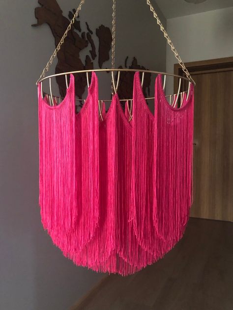 Boho Chic: Handmade Waved Fringe Pendant Light for a Dreamy Ambience. Tassel Fringing Lampshade - Etsy Fringe Lighting, Fringe Light Fixture, Fringe Pendant Light, Tassel Lamp, Fringe Chandelier, Earth House, Braided Rag Rugs, Retail Space Design, Girl Bedroom Walls