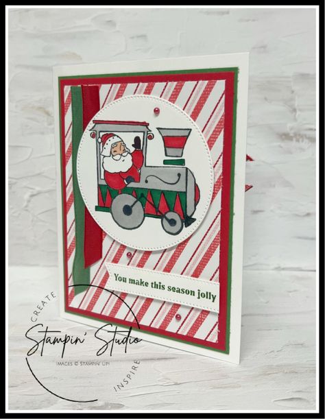 Train Christmas Cards, Train Christmas, Christmas Scrapbook Pages, Santa Express, Santa Christmas Cards, Simple Christmas Cards, Santa Cards, Christmas Card Set, Stampin Up Christmas Cards