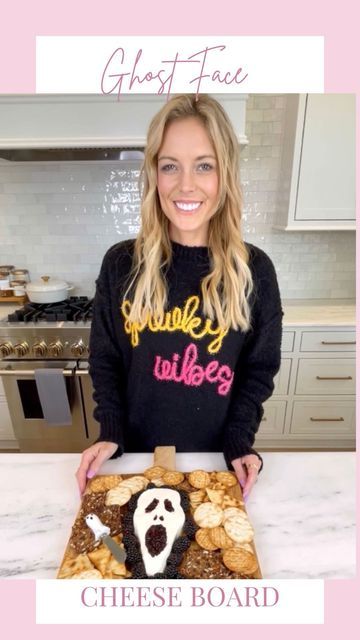 Tori Gerbig | Pink Lily Founder on Instagram: "What’s your favorite scary movie? 👻🔪Mine is scream so just had to make this cheese board. If you have a Halloween party or food day at work this month then this is a great one to make. Save this post so you don’t lose it. Here’s how I made it: 3 blocks of cream cheese pushed together -carved out the face and saved the rest of the cream cheese Blackberry jam for the eyes and mouth Blackberries to make the cloak A variety of crackers to fill the b Food Day, Scream Halloween, Blackberry Jam, Scream Movie, Scary Movie, Soft Cheese, Holiday Food, Halloween Movies, The Cream