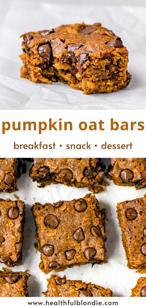 Healthy Desserts Halloween, Gluten Free Pumpkin Breakfast Bars, Healthy Pumpkin Baking Recipes, Pumpkin Recipes Gluten Free Vegan, Pumpkin Oatmeal Cookie Bars, Pumpkin Cereal Bars, Healthy Gf Pumpkin Recipes, Canned Pumpkin Recipes Dessert Healthy, Pumpkin Cookies With Oat Flour