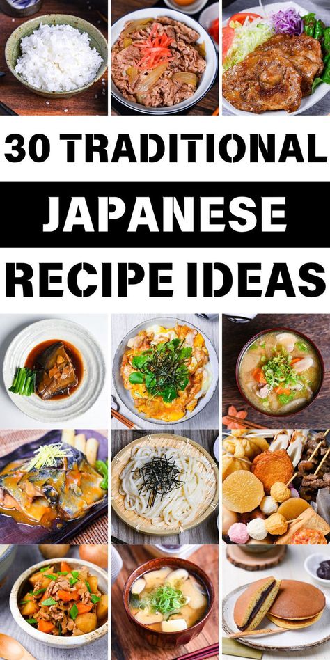 30 traditional Japanese recipe ideas featuring dishes like gyudon, miso soup, grilled fish, udon, and dorayaki dessert for authentic meal inspiration. Dinner Recipes Japanese, Recipes Japanese, Japanese Recipes, Japanese Cooking, Sushi Bar, Old Recipes, Japanese Food, Mouth Watering, Healthy Dinner Recipes