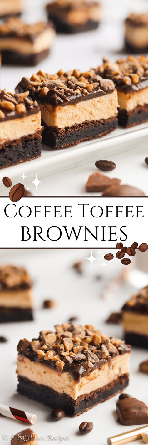 Toffee Brownies Recipes, Brownie Bars Recipes, Heath Brownies, Coffee Squares, Toffee Brownies, Coffee Buttercream Frosting, Heath Toffee, Toffee Coffee, Gourmet Brownies