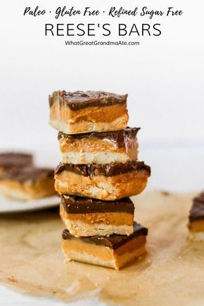 Reese's Bars, Reese's Pieces, Paleo Recipes Dessert, Paleo Baking, Paleo Sweets, Low Carb Dessert, Paleo Treats, Gf Desserts, Paleo Snacks