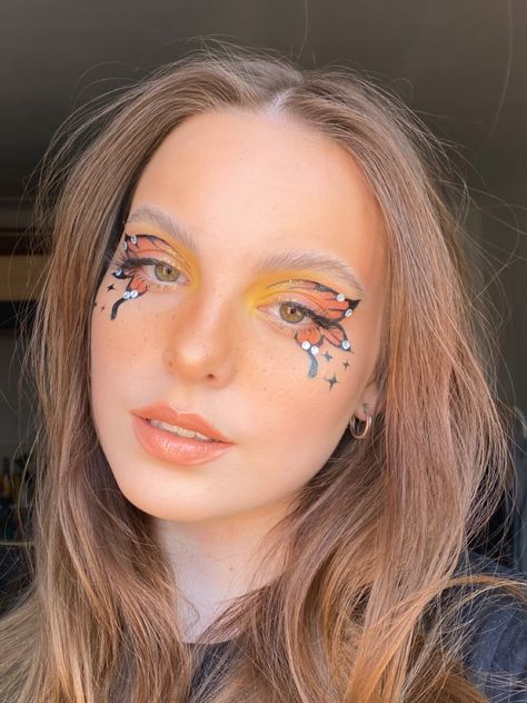 Butterfly Costume Face Paint, Monarch Butterfly Face Paint, Butterfly Costume Makeup, Butterfly Costume Women's, Monarch Butterfly Makeup, Butterfly Face Paint Easy, Butterfly Halloween Makeup, Monarch Costume, Monarch Butterfly Costume