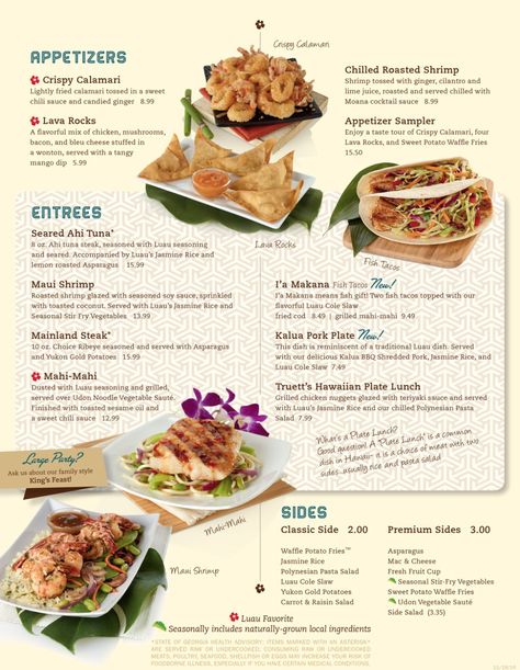 Luau / Hawaiian Menu Idea Seafood Menu Ideas, Pu Pu Platter, Pool Menu, Luau Party Food, 23 Summer, Seafood Menu, Roasted Shrimp, Fried Calamari, Bleu Cheese