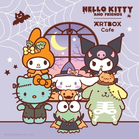 Artbox Cafe, Halloween Souvenirs, Halloween Ios, Hello Kitty Halloween Wallpaper, Rare Sanrio, Kawaii Pics, Sanrio Halloween, Hello Kitty Imagenes, October Wallpaper