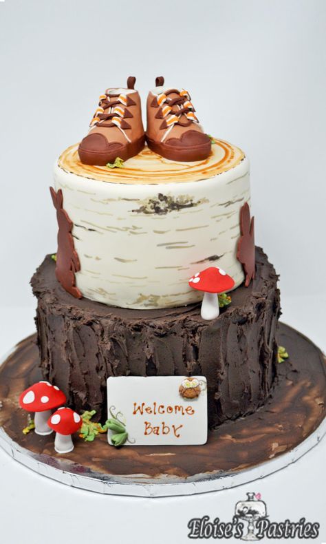 Woodsy Baby Shower Cake, Mushroom Baby Shower Cake, Hiking Theme Baby Shower Ideas, Mountain Theme Baby Shower Ideas, Hiking Baby Shower Theme, Adventure Baby Shower Cake, Mushroom Baby Shower Theme, Forest Baby Shower Cake, Mushroom Baby Shower Ideas