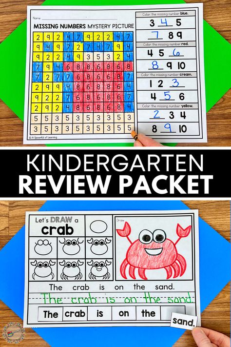 Two activities from a kindergarten review packet Going Into 1st Grade Summer Packet Free, Kindergarten Review, Summer Review Packet, Ready For First Grade, Summer Packet, Summer Kindergarten, Kid Summer, Summer Review, Activities For Kindergarten