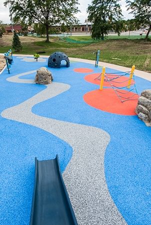 PebbleFlex® Playground Safety Surfacing Playground Flooring Outdoor, Rubber Playground Flooring, Outside Playground, Church Playground, Playgrounds Architecture, Preschool Playground, Playground Landscaping, Playground Surface, Rubber Playground