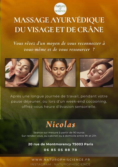 Vous rêvez d’une parenthèse rien qu’à vous, d’un moyen de vous reconnecter à vous-même et de vous ressourcer mentalement et physiquement ?  Découvrez le massage ayurvédique du visage et du crâne,  un secret millénaire de la médecine traditionnelle indienne (ayurvéda), et une expérience qui saura apaiser votre esprit tout en revitalisant votre corps. Nerf Vague, Ayurveda, Massage