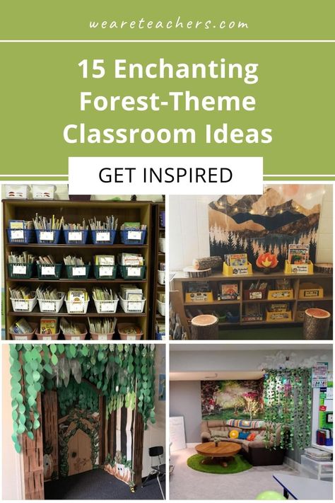 Kindergarten Forest Theme, Trees In Classroom, Tree Theme Classroom, Wood Theme Classroom Decor, Nature Classroom Theme Decor, Tropical Forest Classroom Theme, Forest Daycare Theme, Forest Library Theme, Forest Inspired Classroom