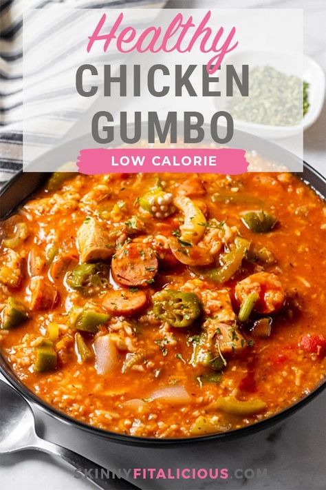 Crockpot Gumbo has 30 grams of protein and is low calorie and high fiber. Chicken Gumbo Recipe Crockpot, Low Calorie Recipes Crockpot, Crockpot Gumbo, Gumbo Recipe Crockpot, Healthy Crockpot Chicken, Healthy Gluten Free Dinner Recipes, Crockpot Meal Prep, Low Calorie High Protein, Crockpot Chicken Healthy