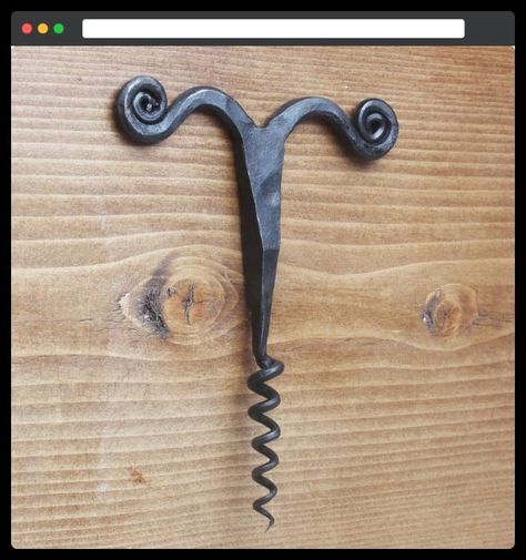 22.2 cork opener - housewarming registry Housewarming Registry, Diy Forge, Iron Wine Rack, Cutlery Art, Rams Head, Cork Screw, Wrought Iron Decor, Blacksmith Projects, Horseshoe Crafts